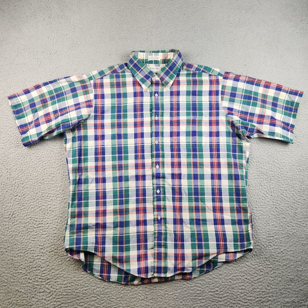 VTG Men's Plaid Button Shirt Extra Large Multicolor Short Sleeve Cotton‎ Blend